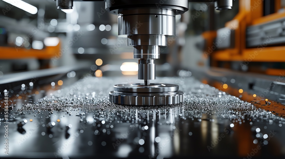 Close up of a CNC machine cutting metal. Close up of a CNC machine cutting metal.