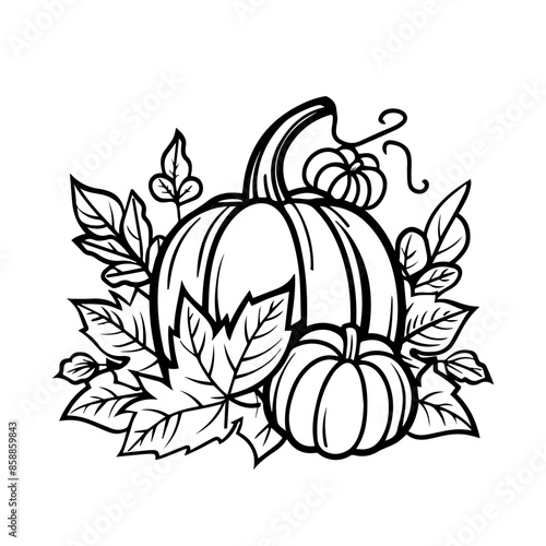 Black and white pumpkin design with foliage backdrop