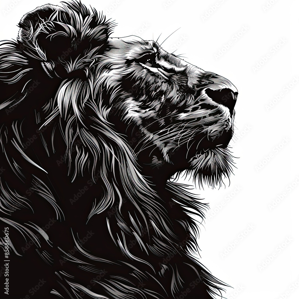 A black and white drawing of a lion A black and white drawing of a lion