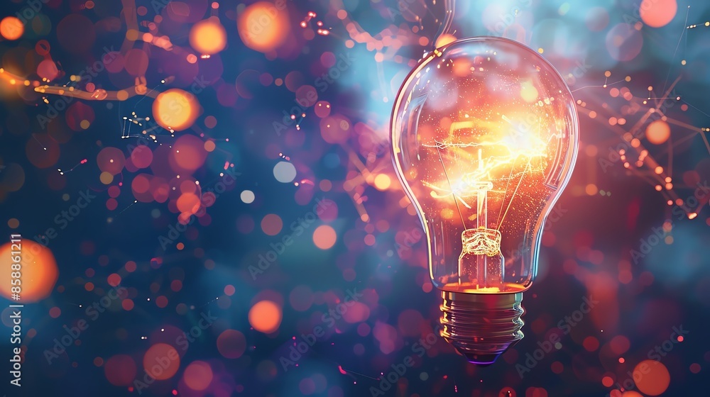 A glowing light bulb with a colorful, abstract background. The bulb represents ideas, innovation, and inspiration. A glowing light bulb with a colorful, abstract background. The bulb represents ideas, innovation, and inspiration.