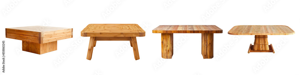 Modern bamboo wood dining table, isolated on solid transparent background Modern bamboo wood dining table, isolated on solid transparent background