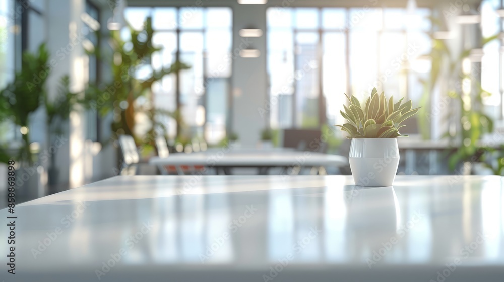 A modern office interior with a blurred background, white desk and glass wall, blurred focus on an open space or conference room table A modern office interior with a blurred background, white desk and glass wall, blurred focus on an open space or conference room table