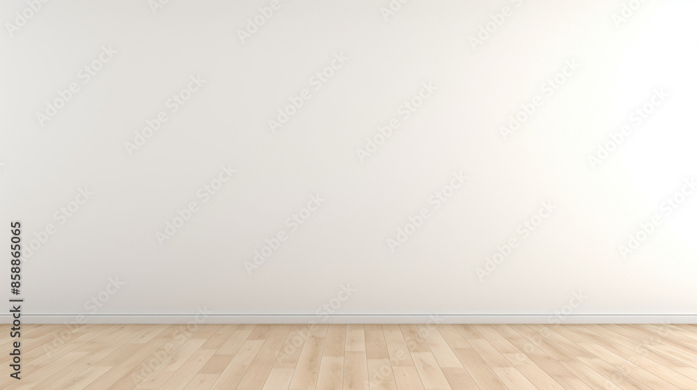 A simple white wall with light wood flooring. Background wall. A simple white wall with light wood flooring. Background wall.
