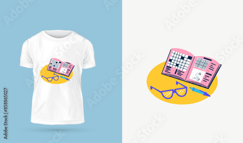 T-shirt design samples with illustration of guessing on arm design.