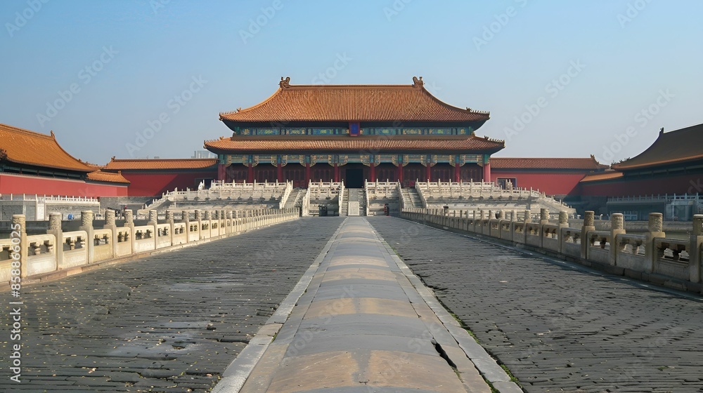 A stunning view of the Forbidden City in Beijing, showcasing its grand architecture and historical significance under a clear blue sky. A stunning view of the Forbidden City in Beijing, showcasing its grand architecture and historical significance under a clear blue sky.