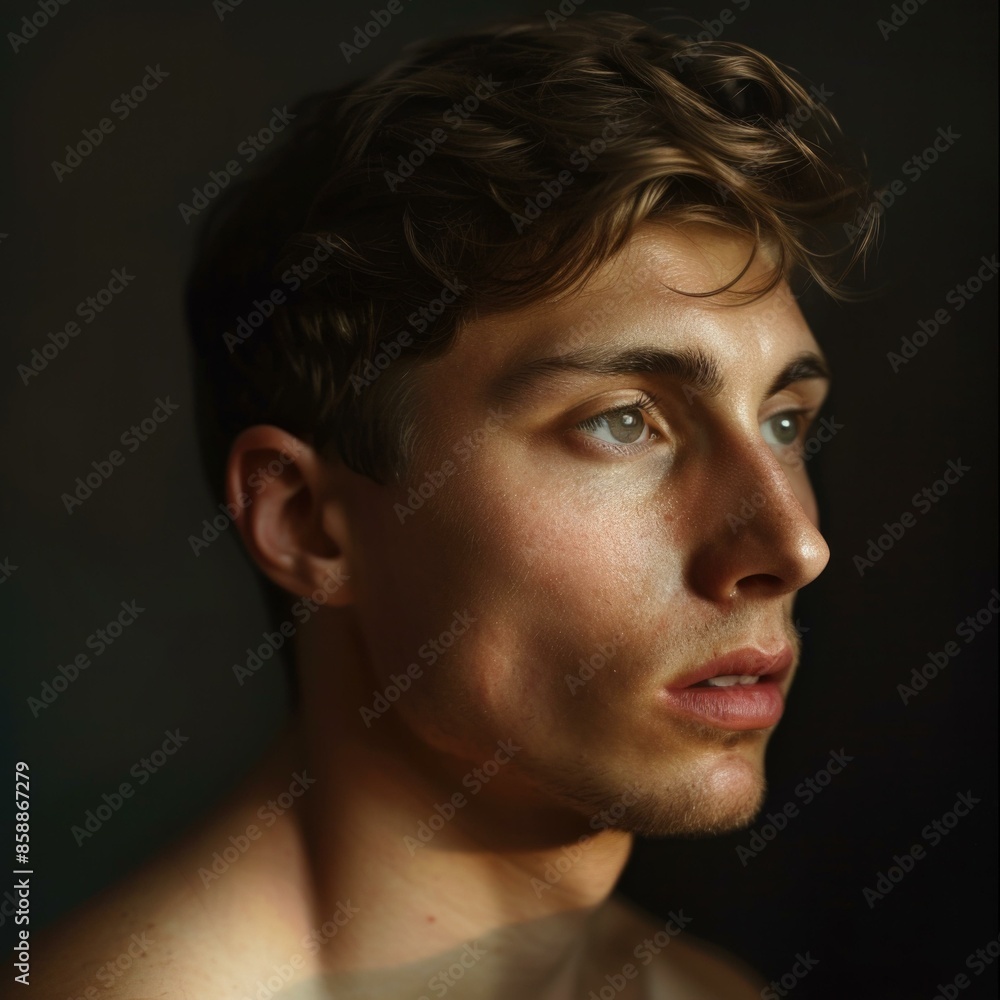 A digital painting of a man with brown hair. Generative AI. A digital painting of a man with brown hair. Generative AI.