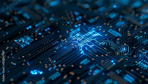 Wallpaper Mural A close up of a circuit board with blue lights. AI. Torontodigital.ca