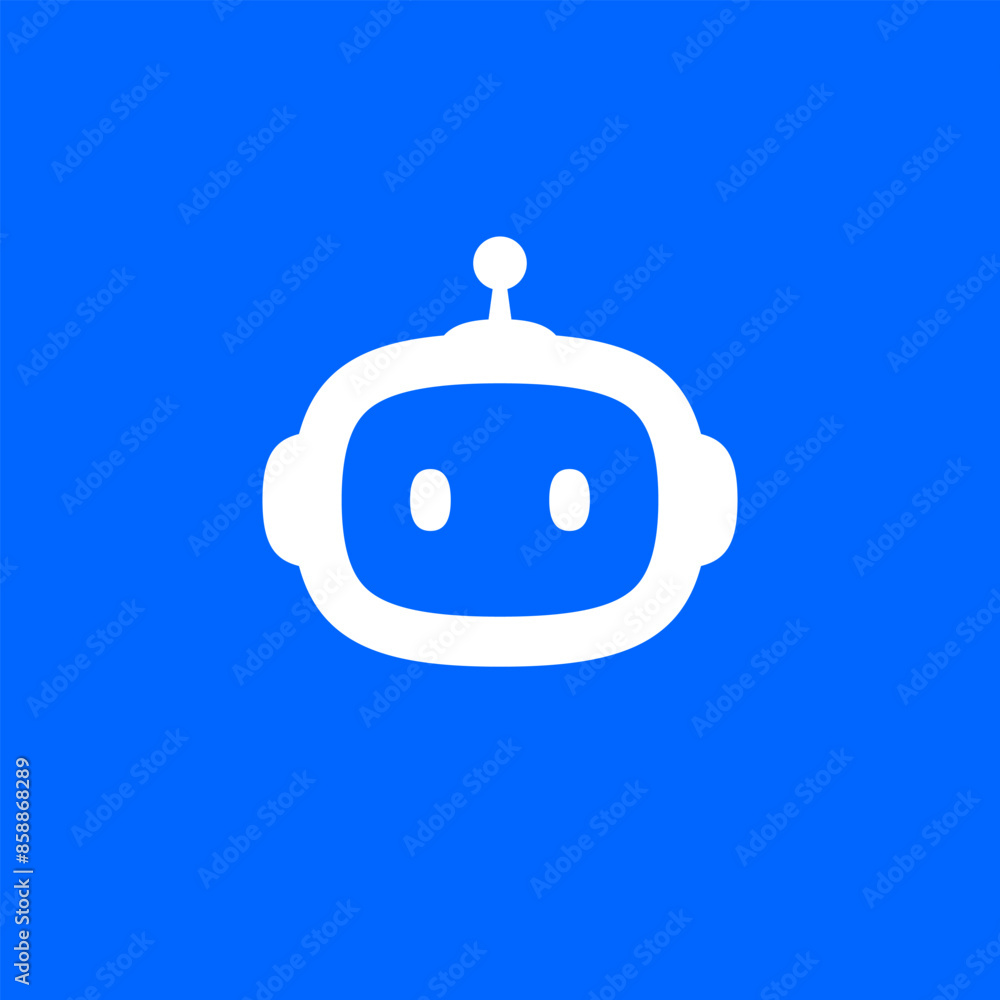 Chat Bot icon. Virtual smart assistant Bot logo. Robot head on blue background. Customer support service Chat Bot. Vector illustration Chat Bot icon. Virtual smart assistant Bot logo. Robot head on blue background. Customer support service Chat Bot. Vector illustration