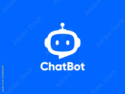 Chat Bot logo design concept. Virtual smart assistant Bot icon. Robot head with speech bubble. Customer support service Chat Bot. Vector illustration