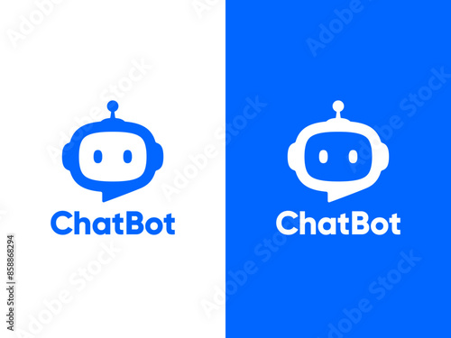 Chat Bot logo design concept. Virtual smart assistant Bot icon. Robot head with speech bubble. Customer support service Chat Bot. Vector illustration