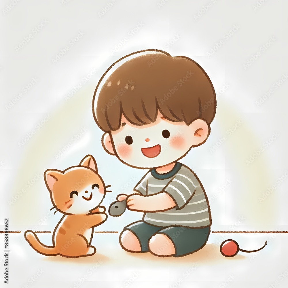 child playing with a cat illustration 2d child playing with a cat illustration 2d