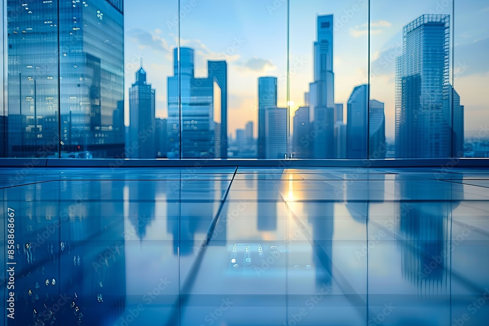 Modern city skyline with skyscrappers and reflection created with Generative AI Modern city skyline with skyscrappers and reflection created with Generative AI
