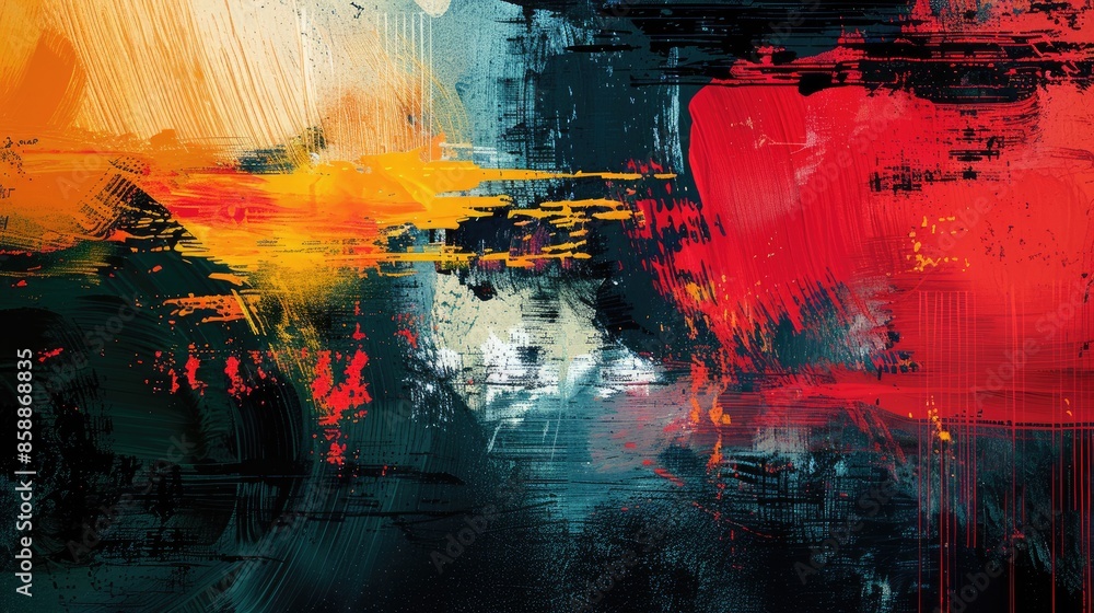 Abstract digital painting with bold red, yellow, and blue hues. Dynamic brushstrokes create a sense of movement and energy. Perfect for contemporary art projects. Abstract digital painting with bold red, yellow, and blue hues. Dynamic brushstrokes create a sense of movement and energy. Perfect for contemporary art projects.