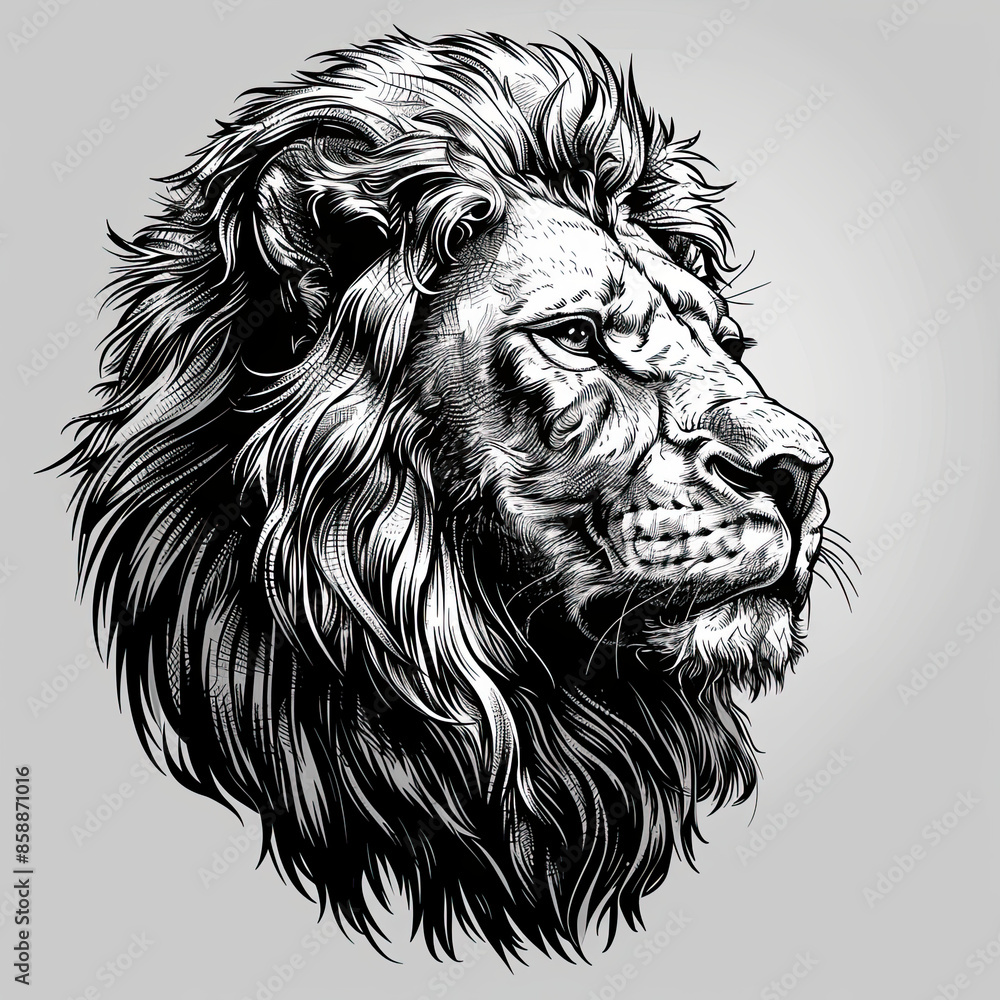 A black and white drawing of a lion A black and white drawing of a lion