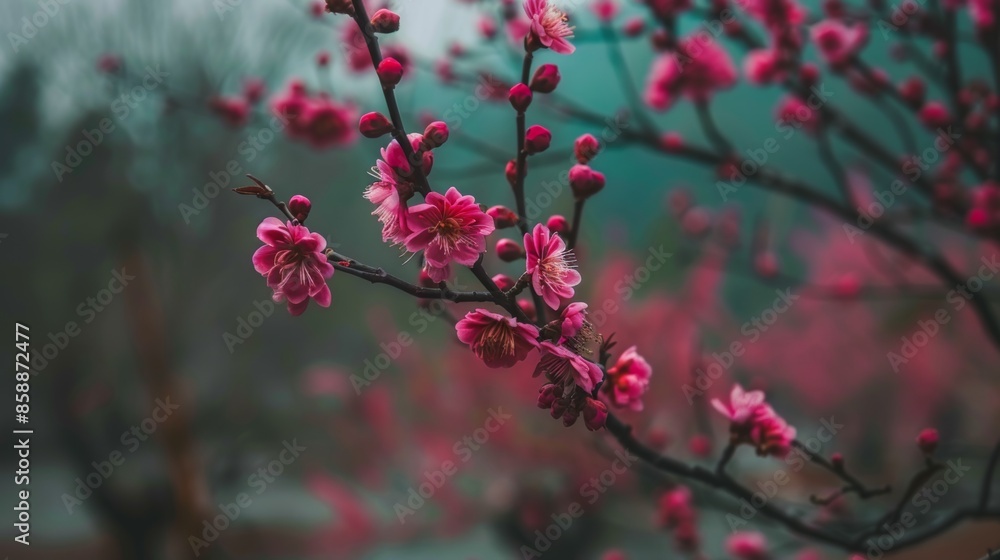 Vibrant pink cherry blossoms in full bloom Vibrant pink cherry blossoms in full bloom
