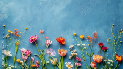 spring flowers on blue background