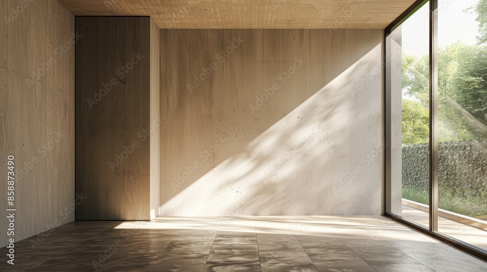 Architecturally designed room with a closed door a window with black glass allowing for natural light Architecturally designed room with a closed door a window with black glass allowing for natural light