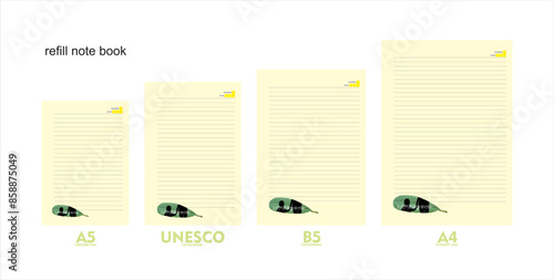 A5, A4, B5 size notebook design with a colored background decorated with illustrations of leaves and the silhouette of a mother and child as a symbol of love. vector a set