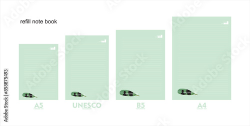 A5, A4, B5 size notebook design with a colored background decorated with illustrations of leaves and the silhouette of a mother and child as a symbol of love. vector a set