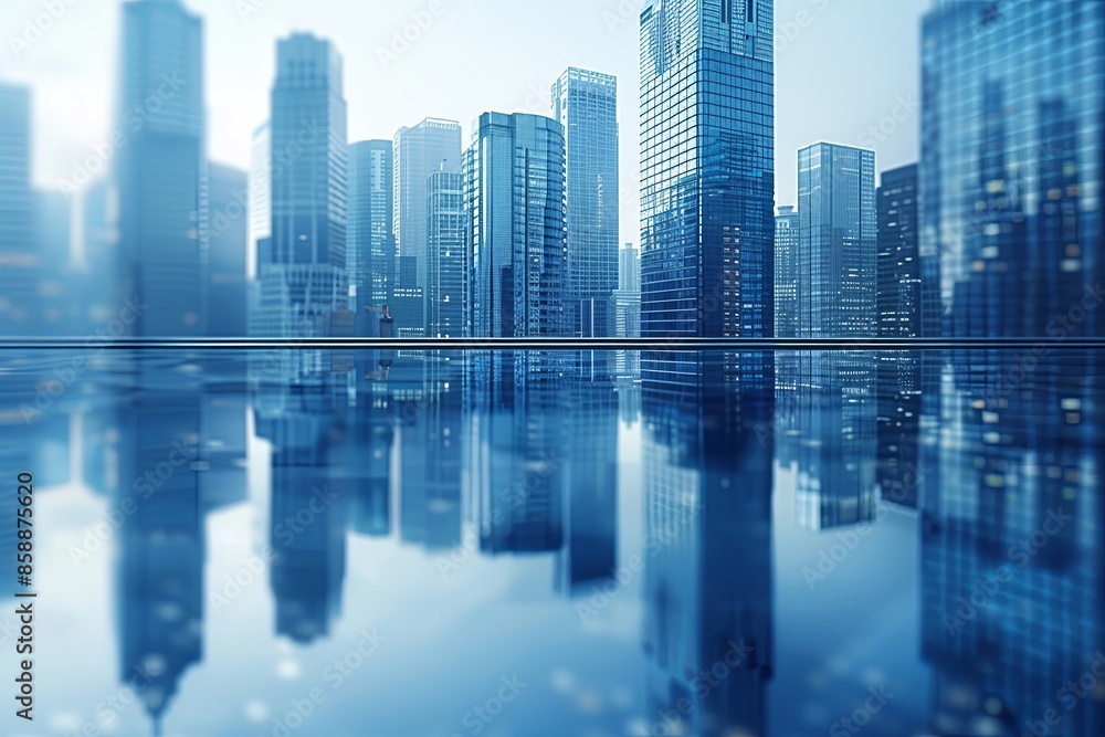 Modern city skyline with skyscrappers and reflection created with Generative AI Modern city skyline with skyscrappers and reflection created with Generative AI