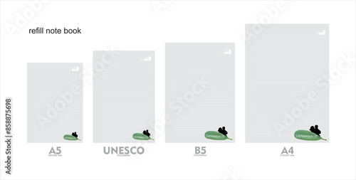 A5, A4, B5 size notebook design with a colored background decorated with illustrations of leaves and the silhouette of a mother and child as a symbol of love. vector a set