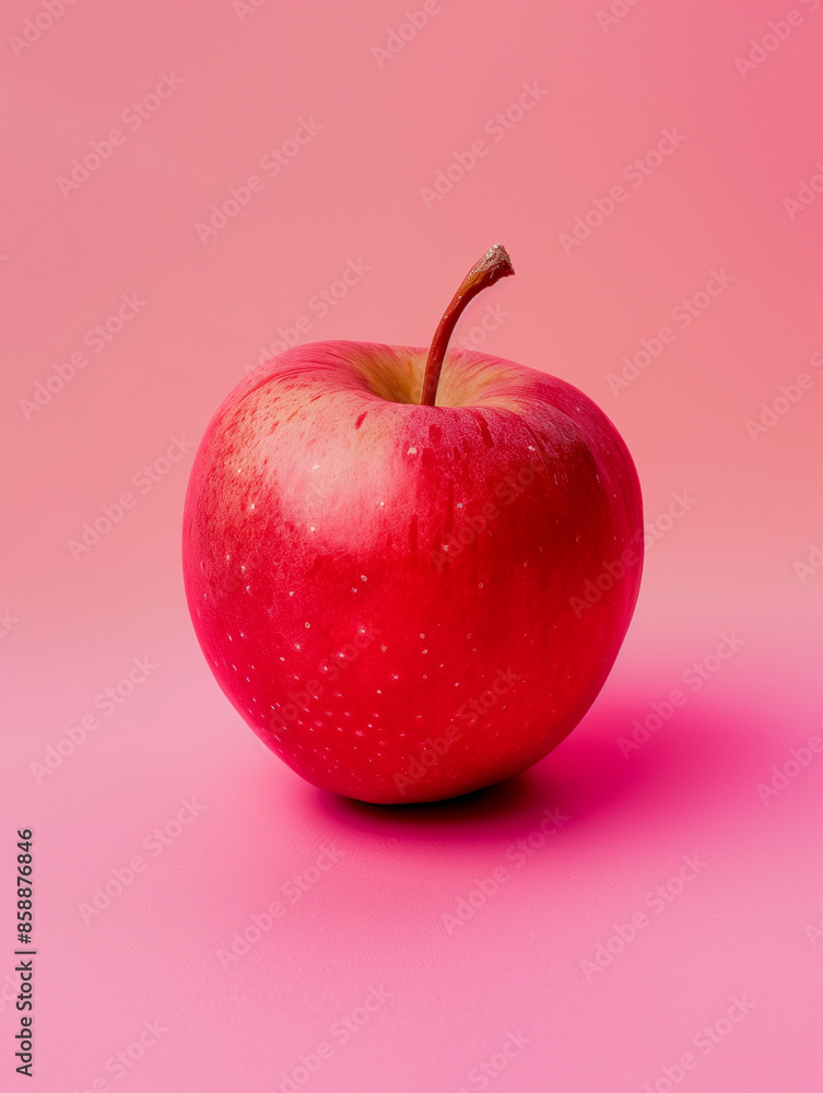 Juicy delicious fresh apple on a pink background. Autumn garden fruit, red apple. Vertical photo. Juicy delicious fresh apple on a pink background. Autumn garden fruit, red apple. Vertical photo.