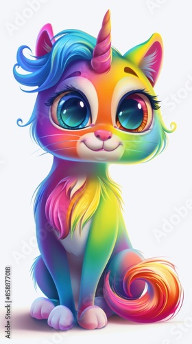 A cat with a rainbow mane sitting down