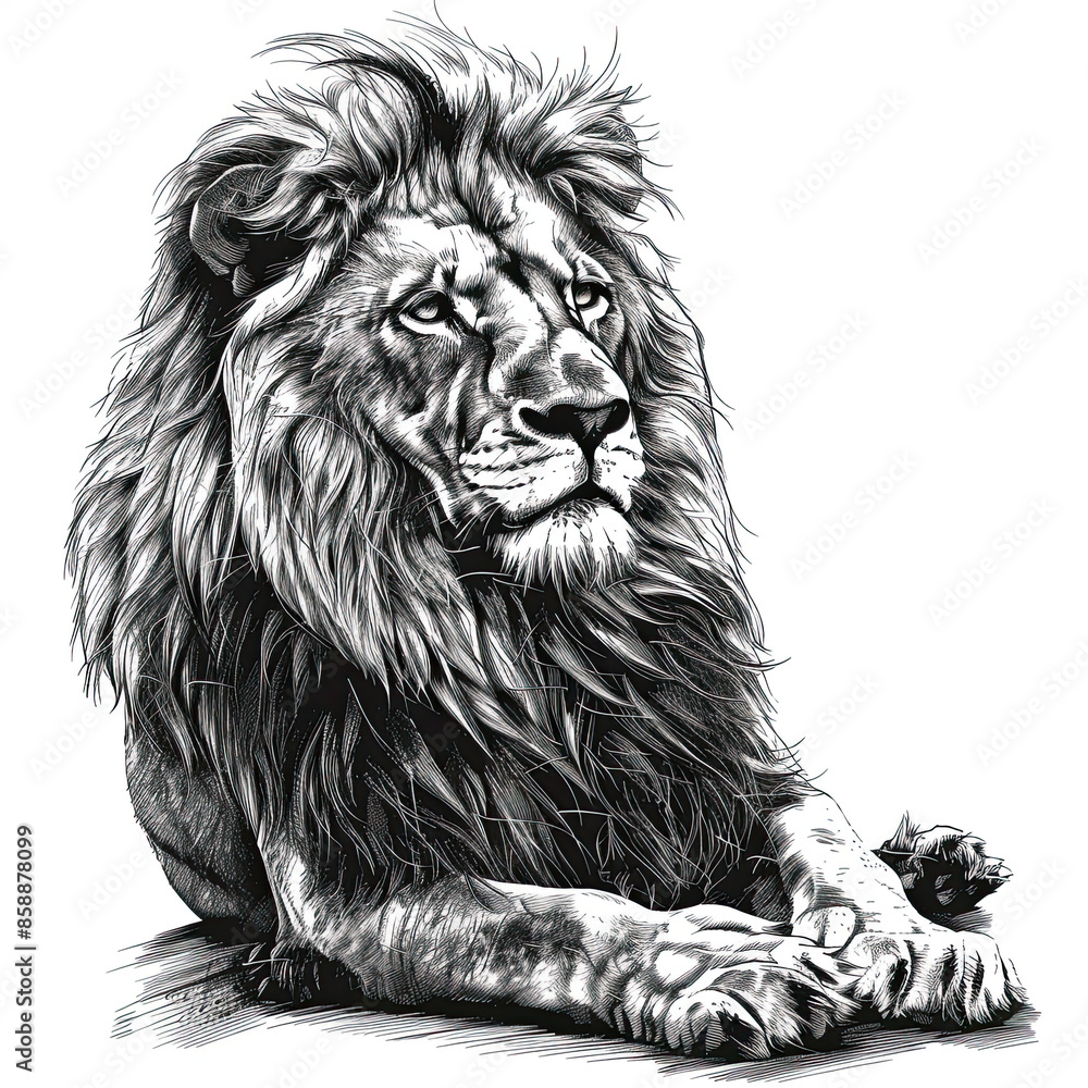 A black and white drawing of a lion A black and white drawing of a lion