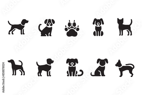 dog icon set black outline only Vector illustration silhouette