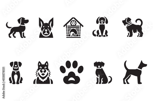 dog icon set black outline only Vector illustration silhouette