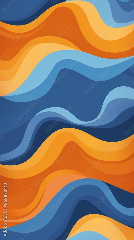 Fototapeta premium minimalist, bohemian style inaccurate shapes, waves in a blue and orange color palette background