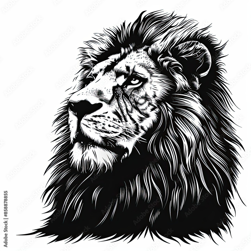 A black and white drawing of a lion A black and white drawing of a lion