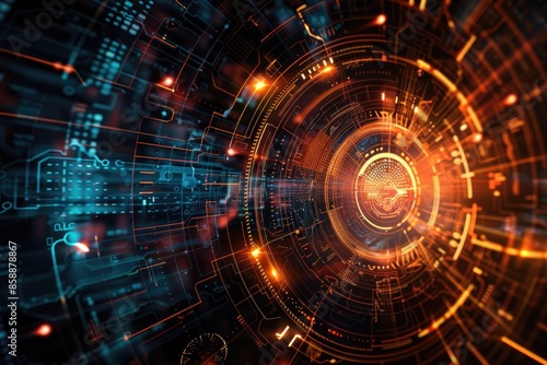 Wallpaper Mural A computer generated image of a glowing orange circle with a black background. The image is abstract and has a futuristic feel to it Torontodigital.ca