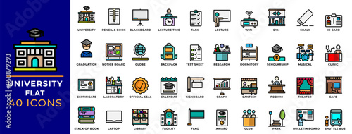 University icon set. Editable Flat design. education, diploma, school, academy, campus. Perfect for websites, UI and mobile apps.