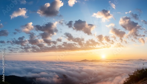 sunrise over the mountains with fog