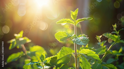 Mint plant growing vigorously in the sunshine, symbolizing natural growth and freshness