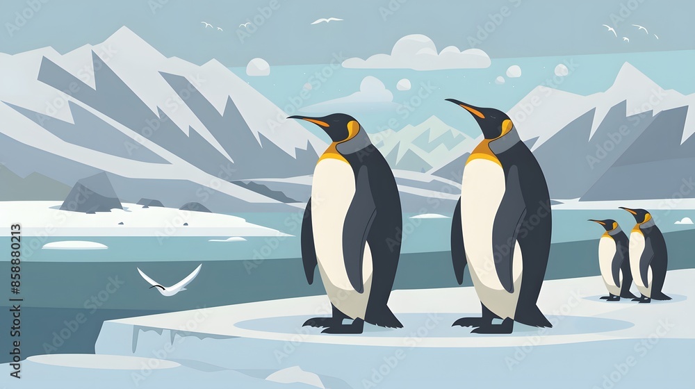 Fototapeta premium King pinguin walking at the beach. 
