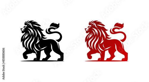 lion logo - elegant and stylized (black, red) - artwork 2