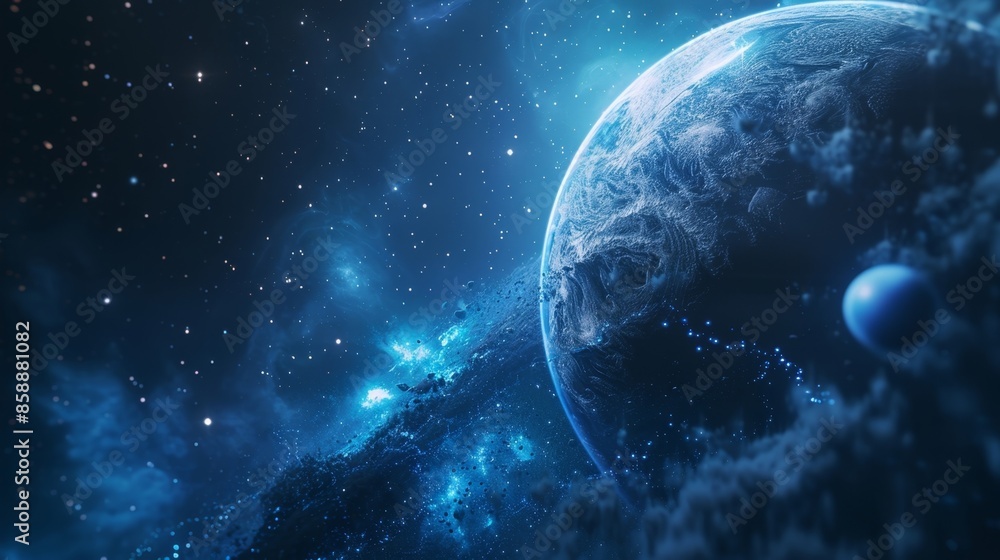 Obraz premium A space exploration game allows players to explore distant planets and galaxies complete with stunningly realistic visuals and intergalactic battles.