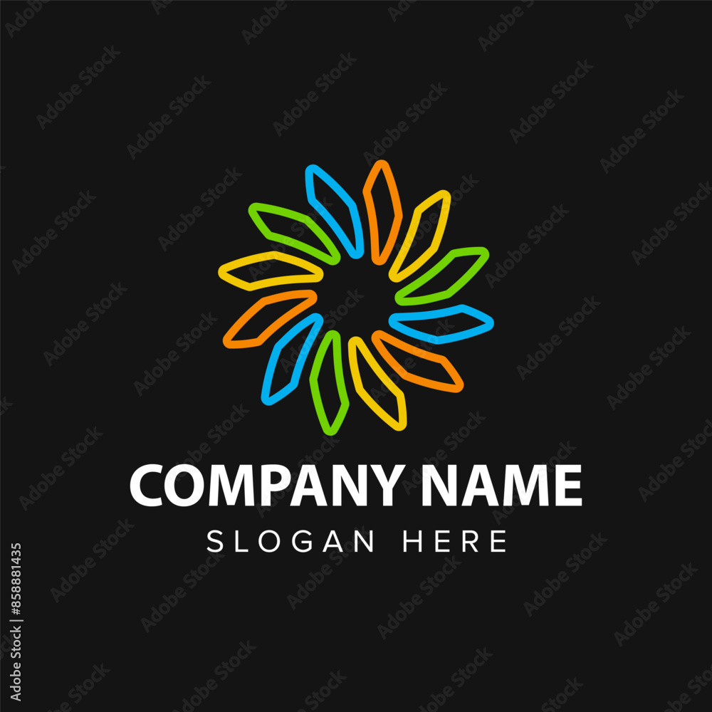 Obraz premium Abstract flower logo template vector design on black background
