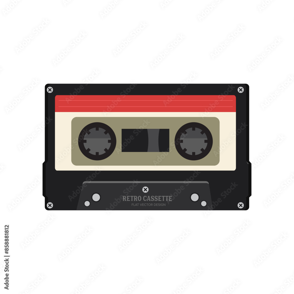 Retro cassette tape flat vector illustration on white background Retro cassette tape flat vector illustration on white background