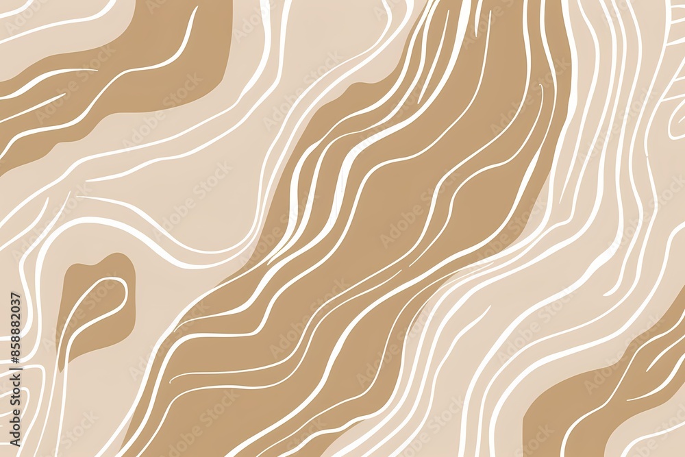 A beige and white pattern with an organic, abstract design that mimics the look of natural lines or curves drawn by hand A beige and white pattern with an organic, abstract design that mimics the look of natural lines or curves drawn by hand