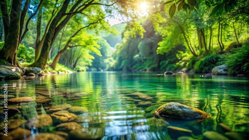 Soft focus image of serene aquatic environment with lush greenery and rippling water, evoking sense of calm and tranquility in nature.,hd,8k.