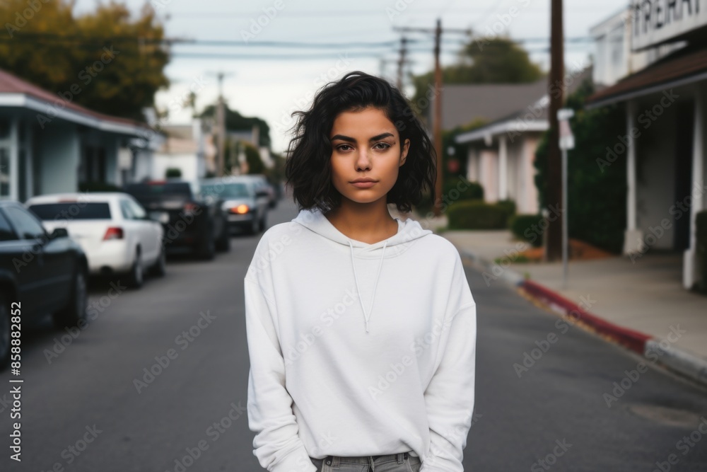 Portrait of a young Hispanic woman on a suburb street Portrait of a young Hispanic woman on a suburb street