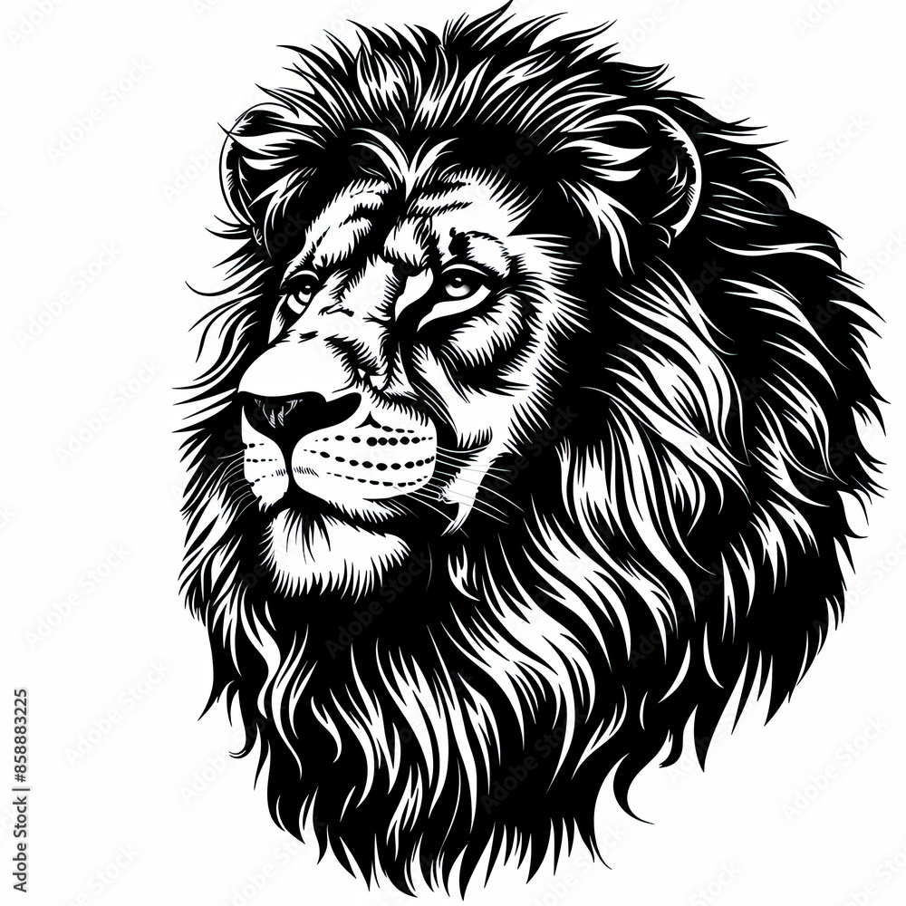 A black and white drawing of a lion A black and white drawing of a lion