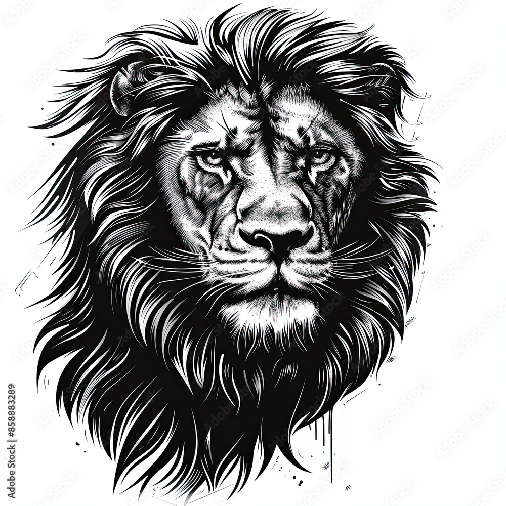 A black and white drawing of a lion A black and white drawing of a lion