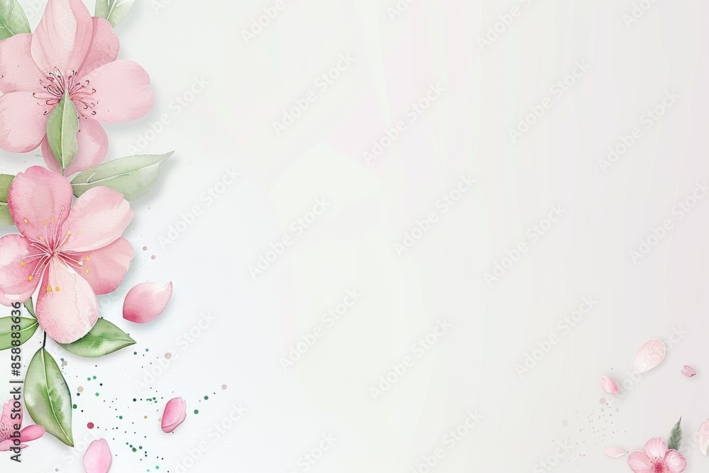 Fototapeta premium Elegant spring cherry blossoms on a soft white background
