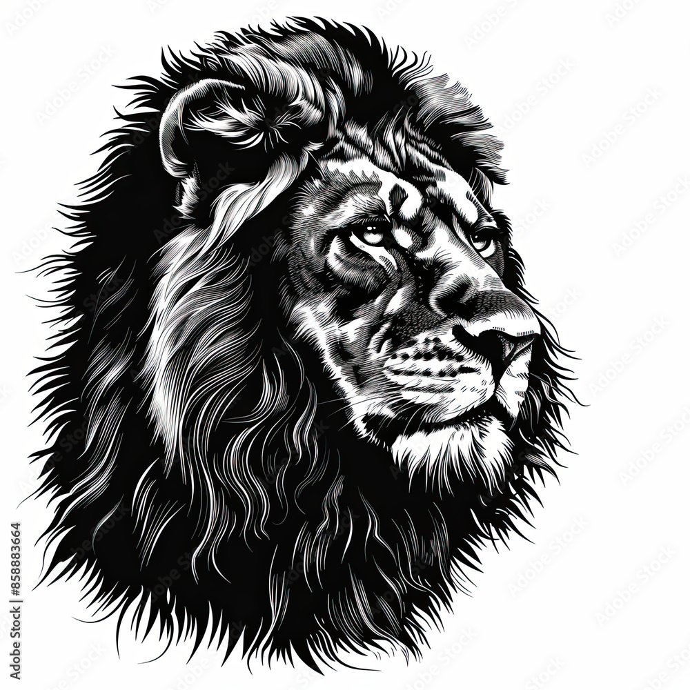 A black and white drawing of a lion A black and white drawing of a lion