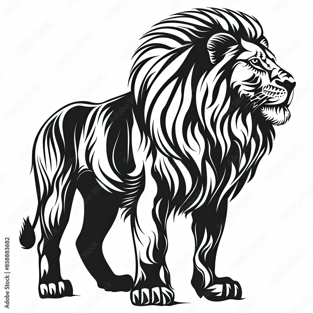 A black and white drawing of a lion A black and white drawing of a lion
