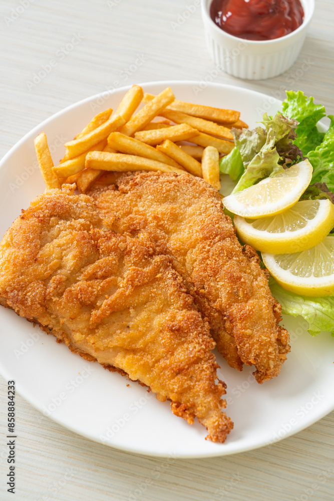 Homemade Breaded Weiner Schnitzel with Potato Chips